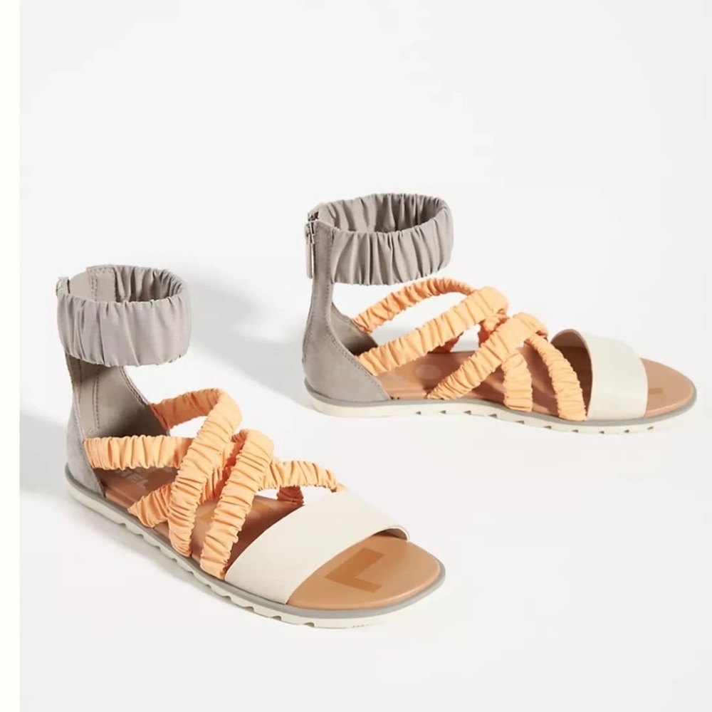 Sorel Ella II Ankle Strap Sandals Size 7 Peach Gray White
